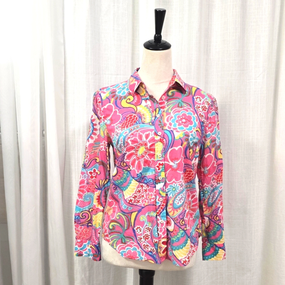 2/$30 Talbots Artsy Colorful Womens Button Down Size SP Art‎ To Wear Abstract